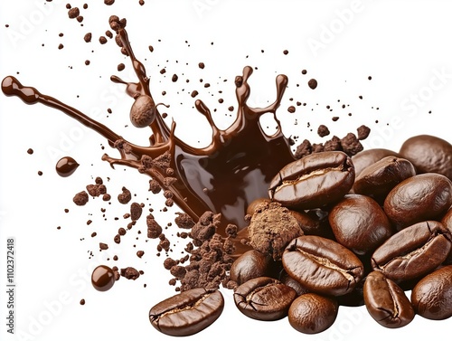 Coffee splash action kitchen table close-up food photography bright setting photo