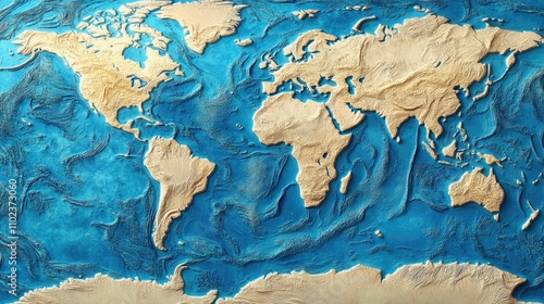 Wallpaper Mural A detailed topographical map showcasing the world's continents and oceans in vibrant colors. Torontodigital.ca