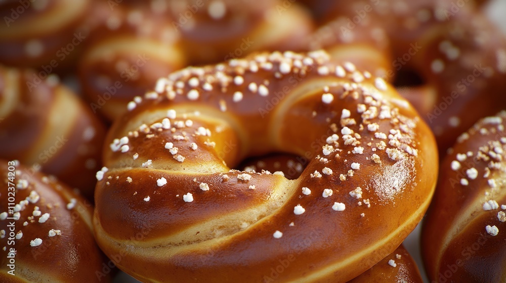 Freshly baked soft pretzels topped with coarse sea salt, golden brown and delicious. Freshly baked soft pretzels topped with coarse sea salt, golden brown and delicious.