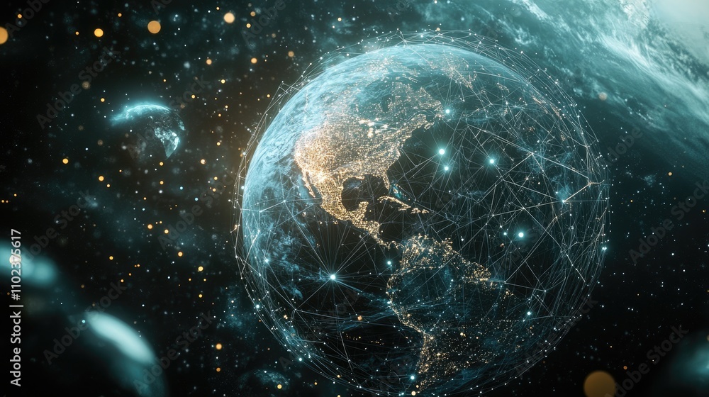 A stunning view of Earth with glowing connections, showcasing the interconnectedness of our planet. A stunning view of Earth with glowing connections, showcasing the interconnectedness of our planet.
