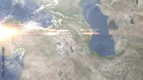 Zooming in on Nakhchivan, Azerbaijan frome space - Perfect for Travel Intros and Backgrounds. Realistic 3D Animation. photo