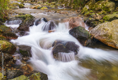 Small waterfall in the Arditurri river. The Arditurri river is located in the Natural Park of Aiako Harriak, Euskadi.