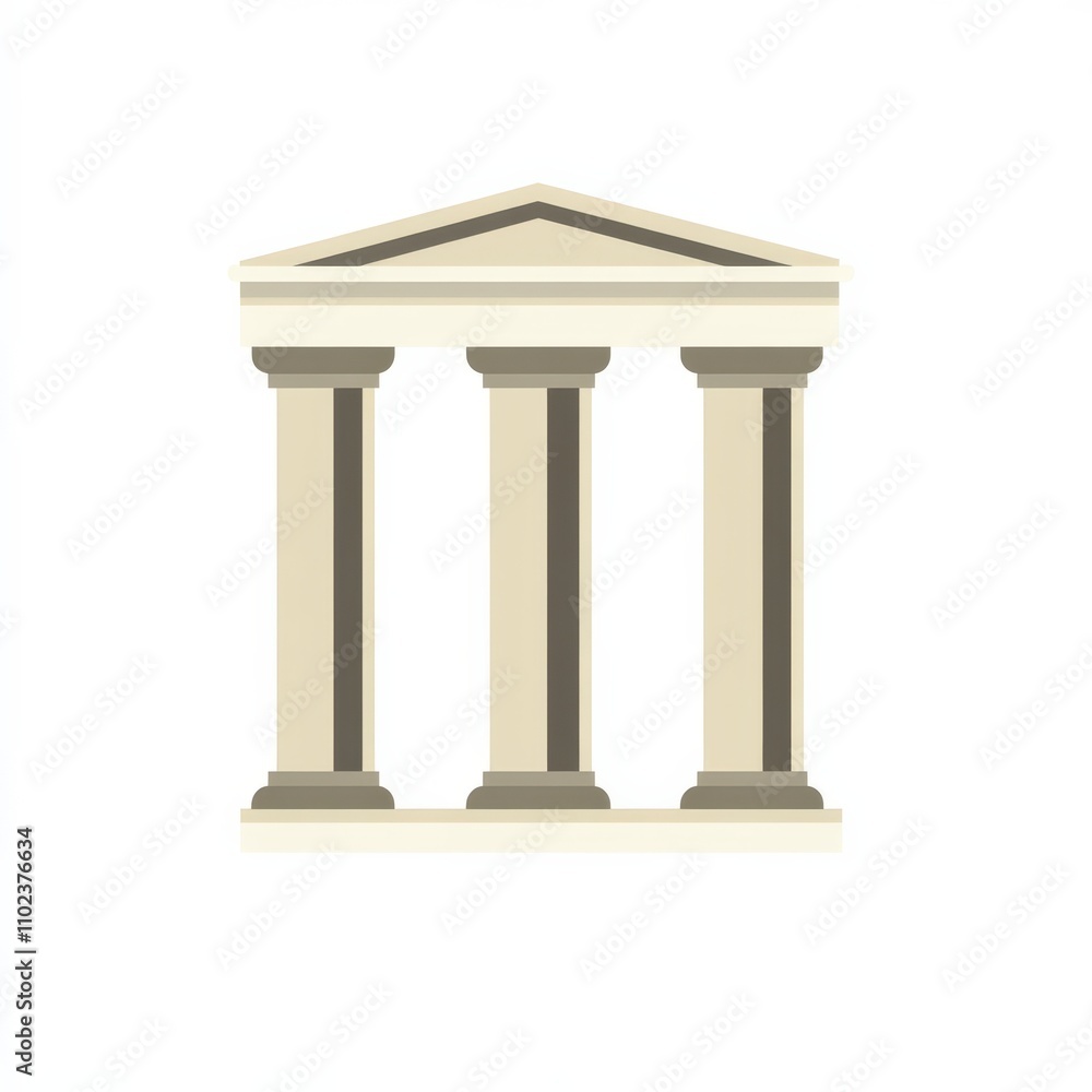 Obraz premium Three Pillar Bank Building Icon. Architectural Design of White Building with Three Pillars