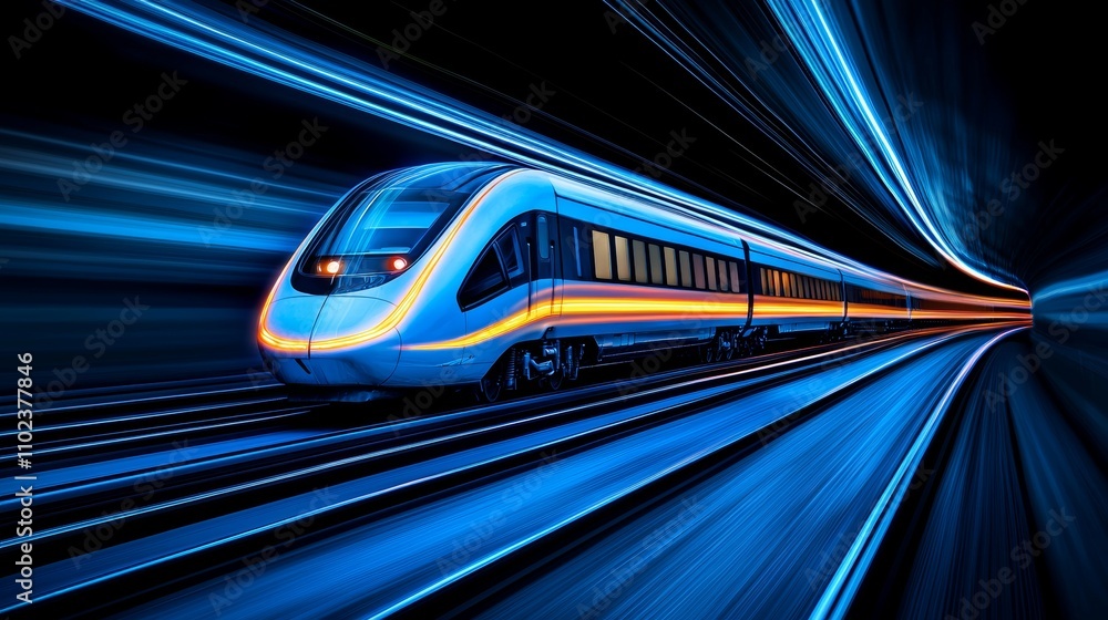 A high-speed Hyperloop train races through a cutting-edge tunnel equipped with state-of-the-art technology. A high-speed Hyperloop train races through a cutting-edge tunnel equipped with state-of-the-art technology.