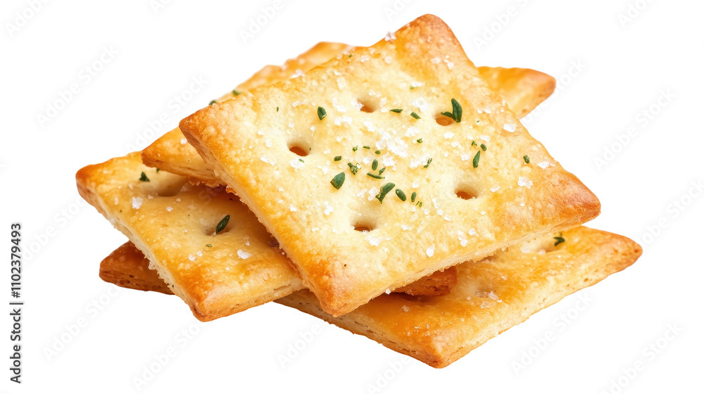 Fototapeta premium Crispy baked crackers with herbs and salt. transparent background