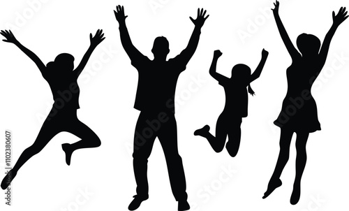 silhouettes of family person and people dancing vector illustrations 