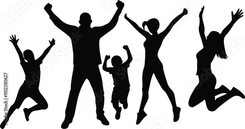 silhouettes of family person and people dancing vector illustrations 