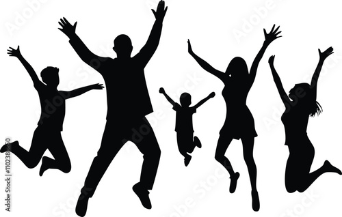 silhouettes of family person and people dancing vector illustrations 