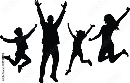 silhouettes of family person and people dancing vector illustrations 