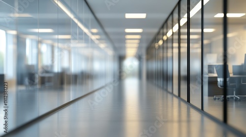 Wallpaper Mural Blurry Office Corridor, Modern, Bright Working Space. Minimalist Design, Open Plan Office Interior Torontodigital.ca