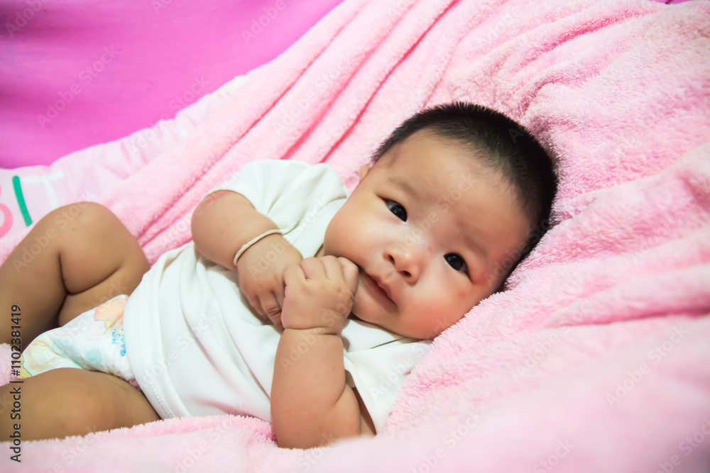 Cute baby sleeping on the bed Cute baby sleeping on the bed