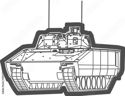 ynx military vehicle logo with thick gray outline and antennas. Illustration of war equipment line gray color. Icon, print, patch, chevron military style.