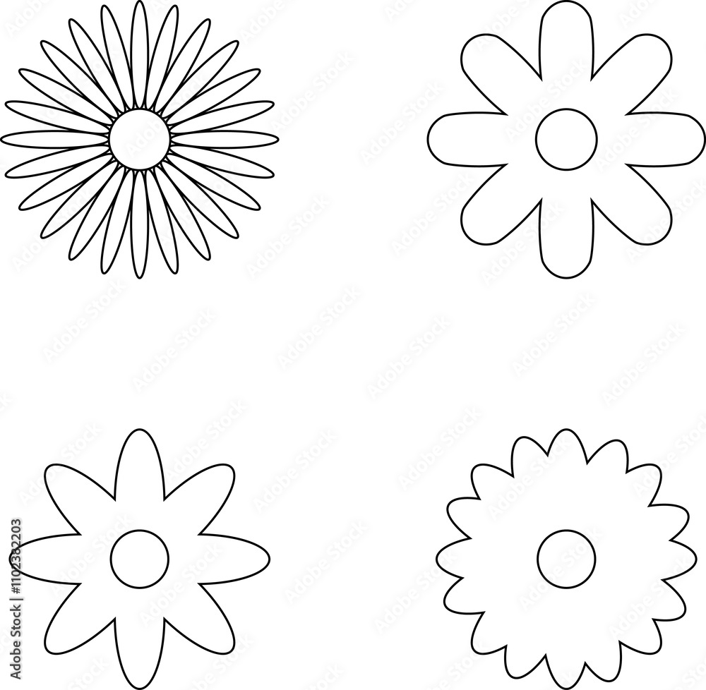 Flower line icon set. Simple set of flower icons for web design isolated Flower line icon set. Simple set of flower icons for web design isolated