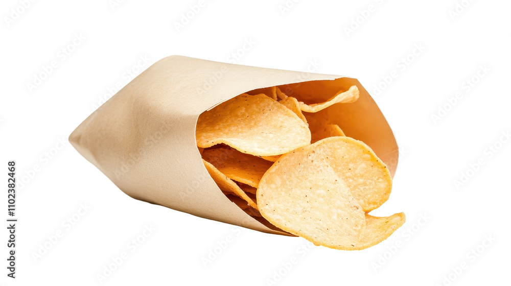 Crispy potato chips in a paper cone. transparent background Crispy potato chips in a paper cone. transparent background
