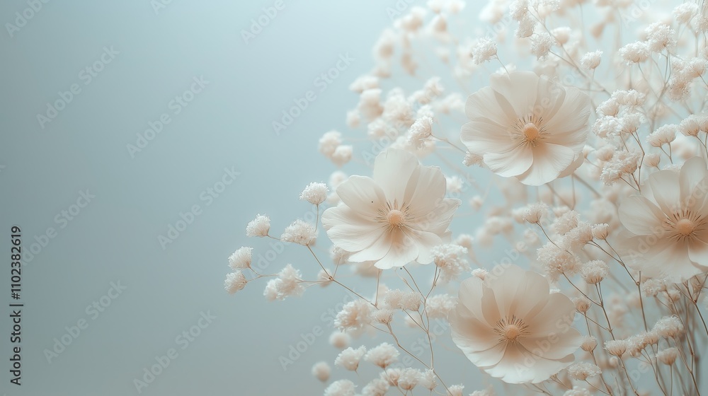 An abstract background featuring soft, light-colored flowers and delicate foliage, creating a serene and gentle atmosphere An abstract background featuring soft, light-colored flowers and delicate foliage, creating a serene and gentle atmosphere