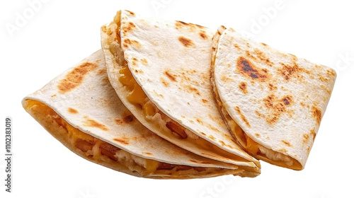 Delicious cheesy quesadillas stacked neatly. transparent background