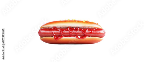 Delicious hot dog with ketchup topping. transparent background