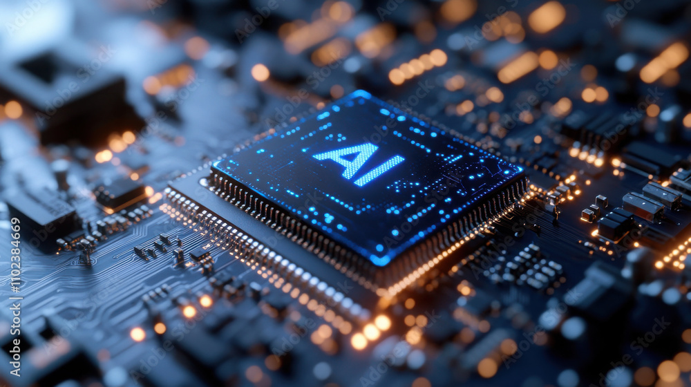 3D illustration of the chip with holographic text 3D illustration of the chip with holographic text