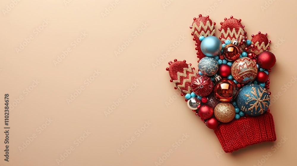 Golden and red Christmas mitten decor with baubles and pinecones, festive holiday arrangement, elegant seasonal design, creative setup, warm and vibrant yellow background
Golden and red Christmas mitten decor with baubles and pinecones, festive holiday arrangement, elegant seasonal design, creative setup, warm and vibrant yellow background
