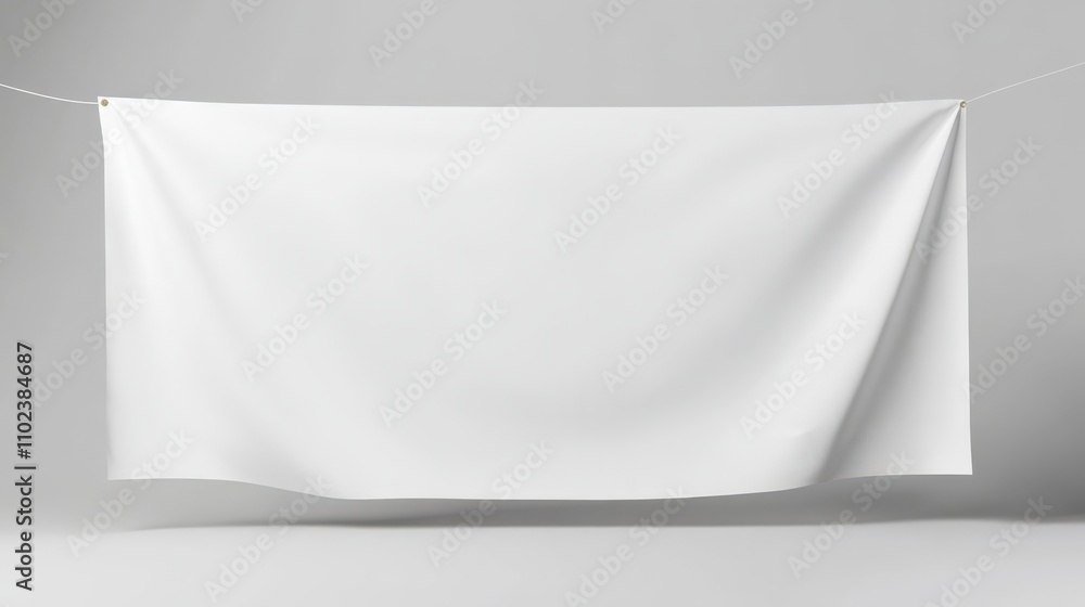 Vinyl Banner. White blank banner for print design presentation with reinforced hem and grommet holes Vinyl Banner. White blank banner for print design presentation with reinforced hem and grommet holes