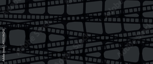 Film Strip Background - Several Black Tapes Superimposed on a Dark Background.