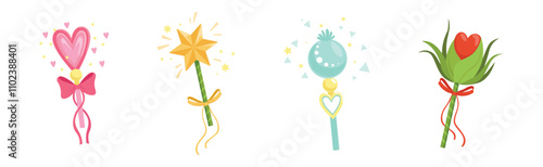 Magic Wand for Spell and Enchantment Colorful Vector Set