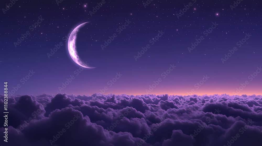 Purple blue sky stars clouds. Ecliptic. Illustration Purple blue sky stars clouds. Ecliptic. Illustration