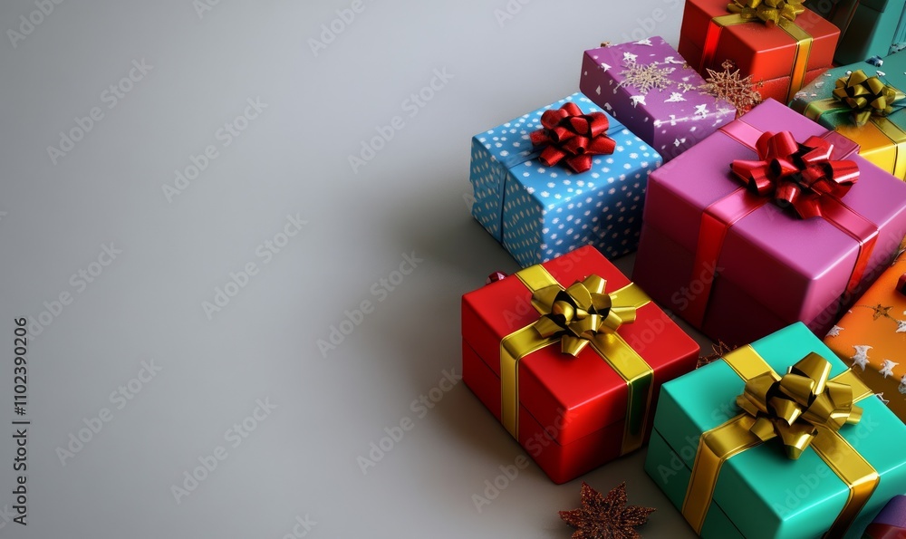 Colorful Christmas Gift Boxes on Minimal Background Colorful Christmas Gift Boxes on Minimal Background