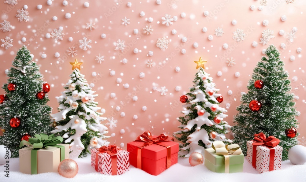 Colorful Christmas Theme with Gifts and Trees Colorful Christmas Theme with Gifts and Trees