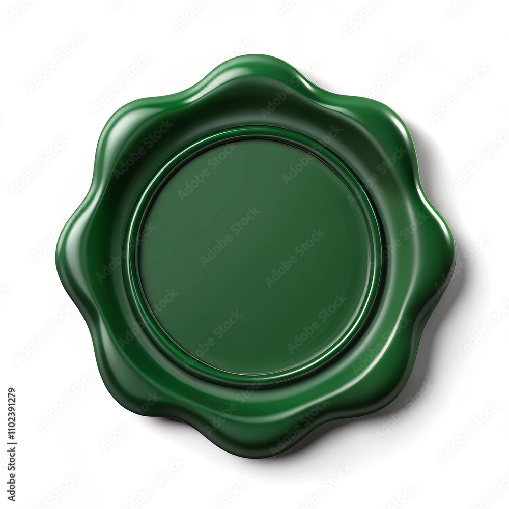 Dark green wax seal with wavy edges on white background Dark green wax seal with wavy edges on white background