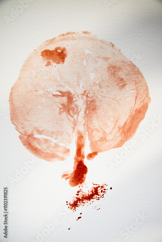 Impresión imprenta huella Placenta materna lienzo en sangre venas y cordón umbilical saco amniótico