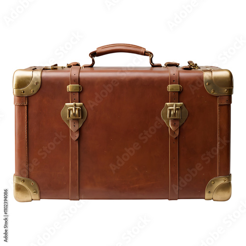 Vintage brown leather suitcase with metal clasps.