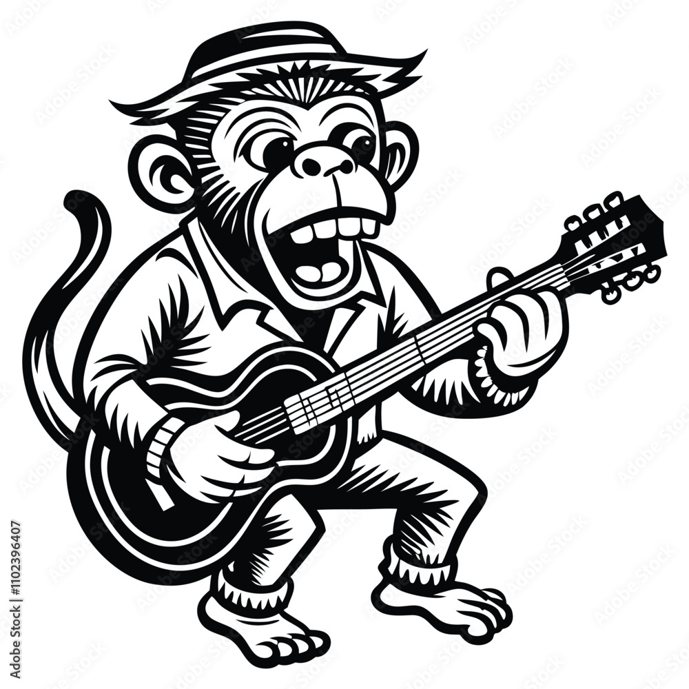 Fototapeta premium monkey with guitar silhouette vector