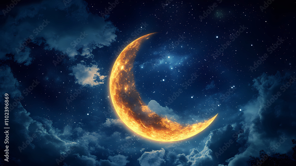 Crescent moon: a detailed close-up against the dark night sky. Ecliptic. Illustration Crescent moon: a detailed close-up against the dark night sky. Ecliptic. Illustration