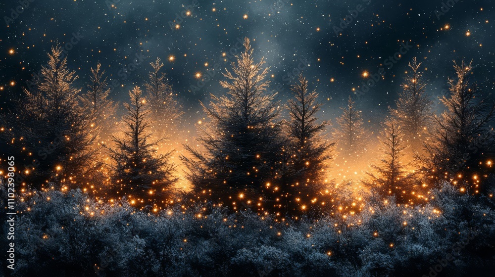 Naklejka premium Enchanting night forest glow.