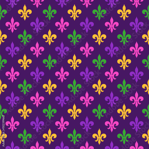 Fleur De Lys Seamless Pattern. Mardi Gras Festive Endless Background.