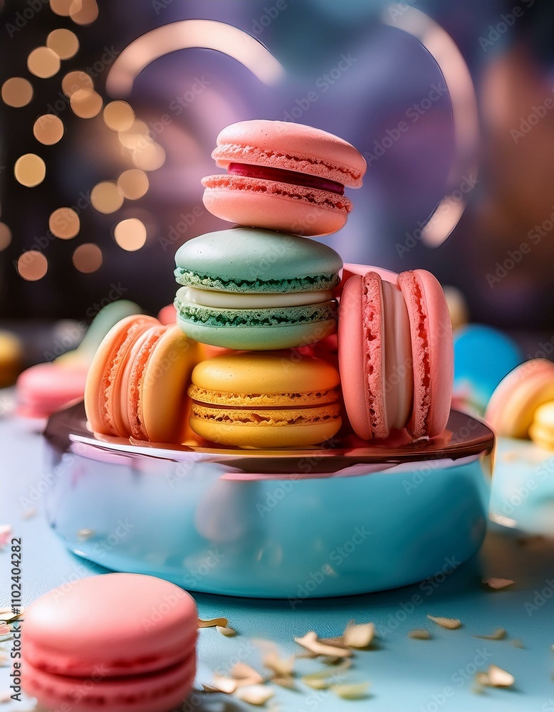 A delightful stack of colorful macarons, a sweet treat for any occasion. A delightful stack of colorful macarons, a sweet treat for any occasion.