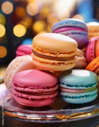 A colorful assortment of pastel macarons.