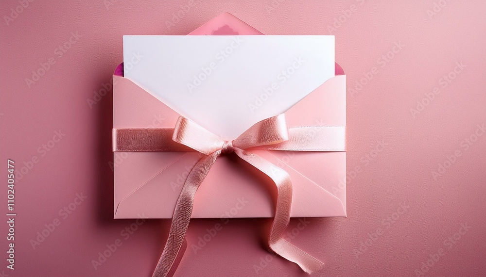 Pink envelope with a blank card and a delicate ribbon. Pink envelope with a blank card and a delicate ribbon.