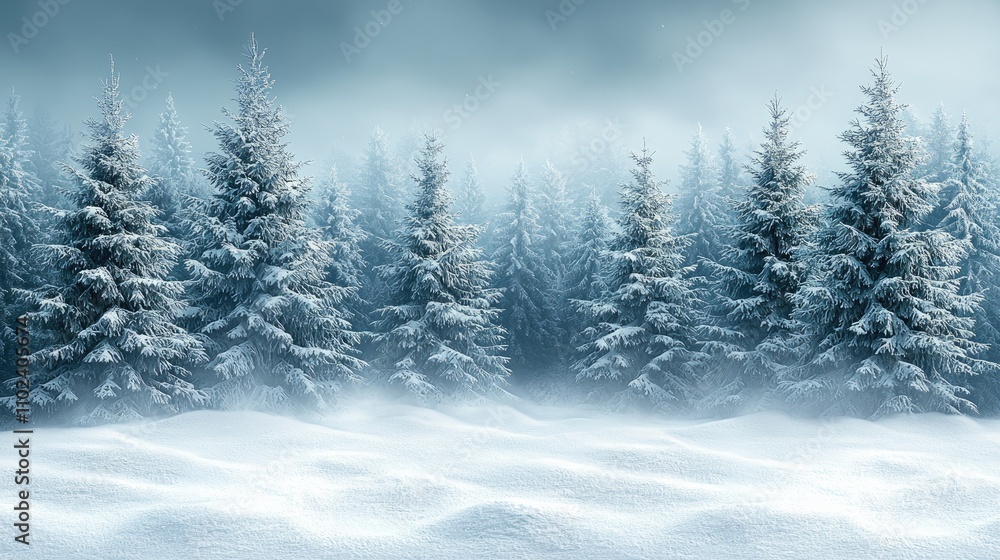 Naklejka premium Enchanting Frosty Winter Forest | Snowy Trees and Blurred Winter Wonderland Background