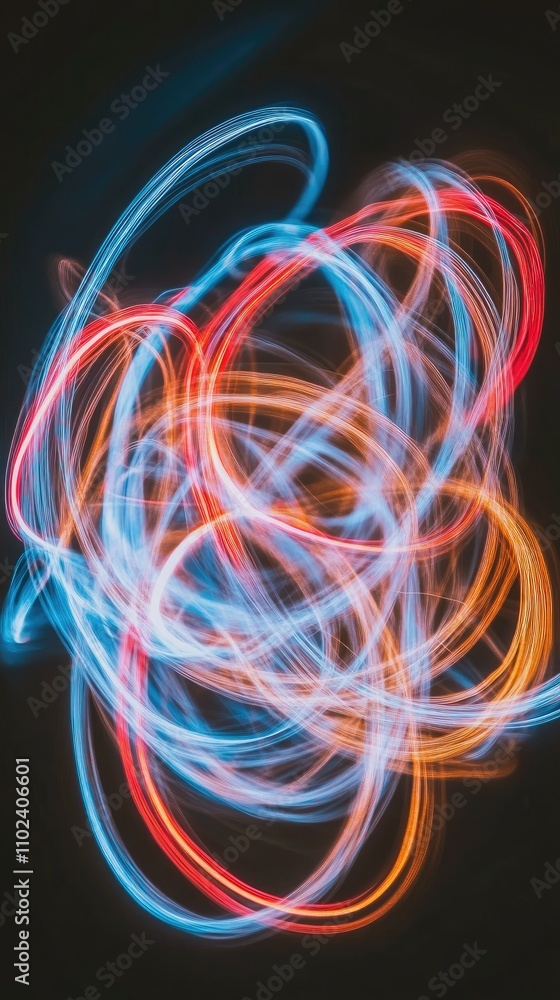 Abstract Light Streaks: Vivid Neon Blue and Red Swirls on Dark Background Abstract Light Streaks: Vivid Neon Blue and Red Swirls on Dark Background