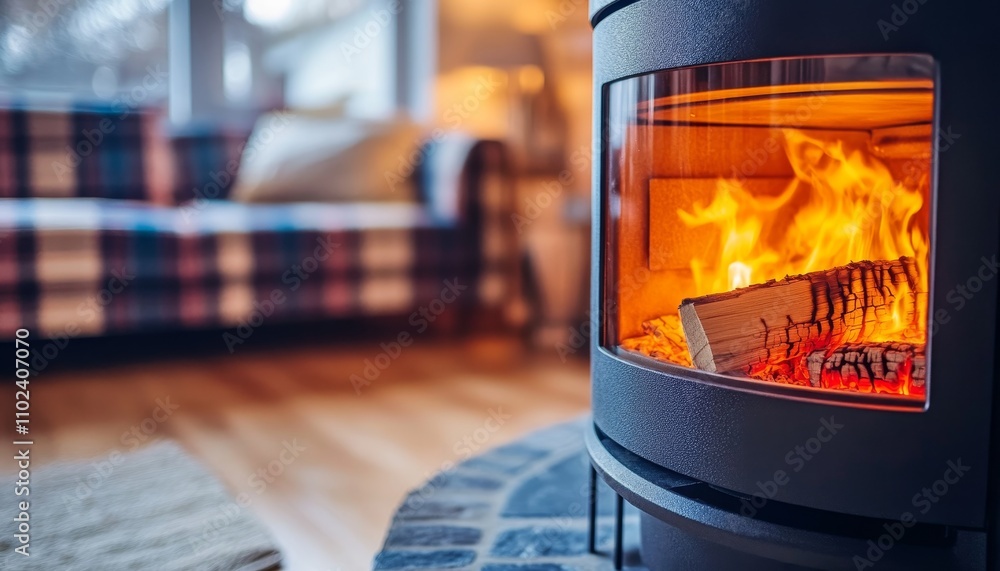 Cozy Winter Evening A Modern Wood Burning Stove Fills a Living Room with Warmth and Rustic Charm Cozy Winter Evening A Modern Wood Burning Stove Fills a Living Room with Warmth and Rustic Charm