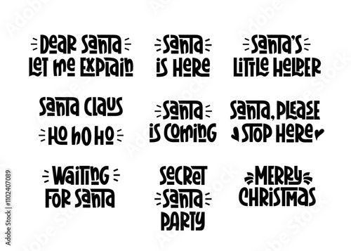 Santa Phrases Collection. Festive Christmas Hand Lettering.