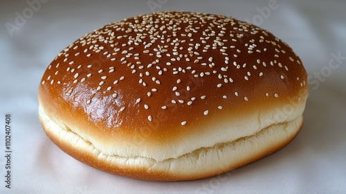 A sesame seed-topped hamburger bun.