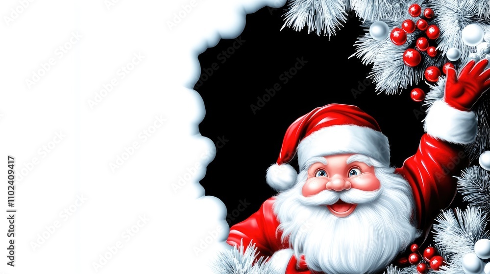 Cheerful Santa Claus embodies the joy of the season as he is surrounded by vibrant decorations, offering ample space for creative holiday messages and designs Cheerful Santa Claus embodies the joy of the season as he is surrounded by vibrant decorations, offering ample space for creative holiday messages and designs