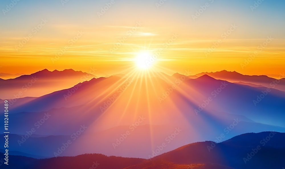vibrant sunset over pristine mountain range the ozone layer visible as thin protective veil vibrant sunset over pristine mountain range the ozone layer visible as thin protective veil