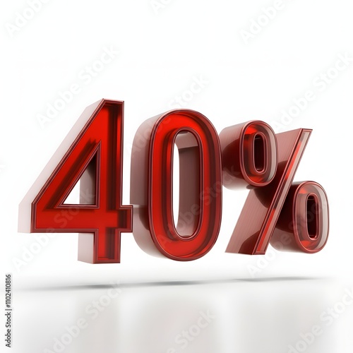 3D bold red text reading '40%' with a glossy finish and floating shadow effect