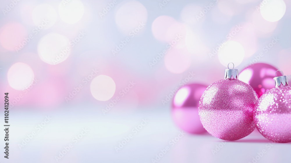 Decorative pink christmas baubles with a soft bokeh background. Generative AI Decorative pink christmas baubles with a soft bokeh background. Generative AI