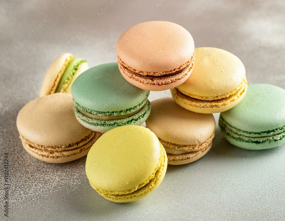 Colorful macarons are flying on the air on isolated background Colorful macarons are flying on the air on isolated background