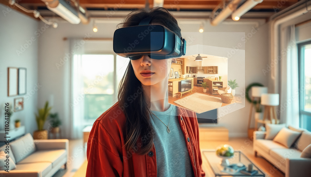 Woman Exploring Virtual Reality from Home Woman Exploring Virtual Reality from Home